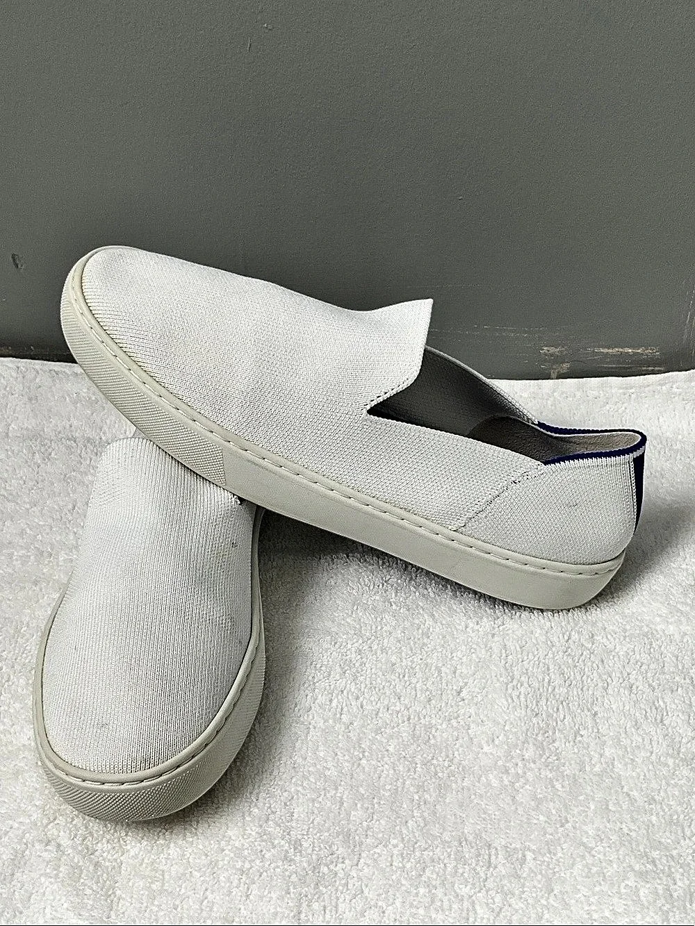 Rothy's The Original Slip On Sneaker White & Blue ,women’s size 9
